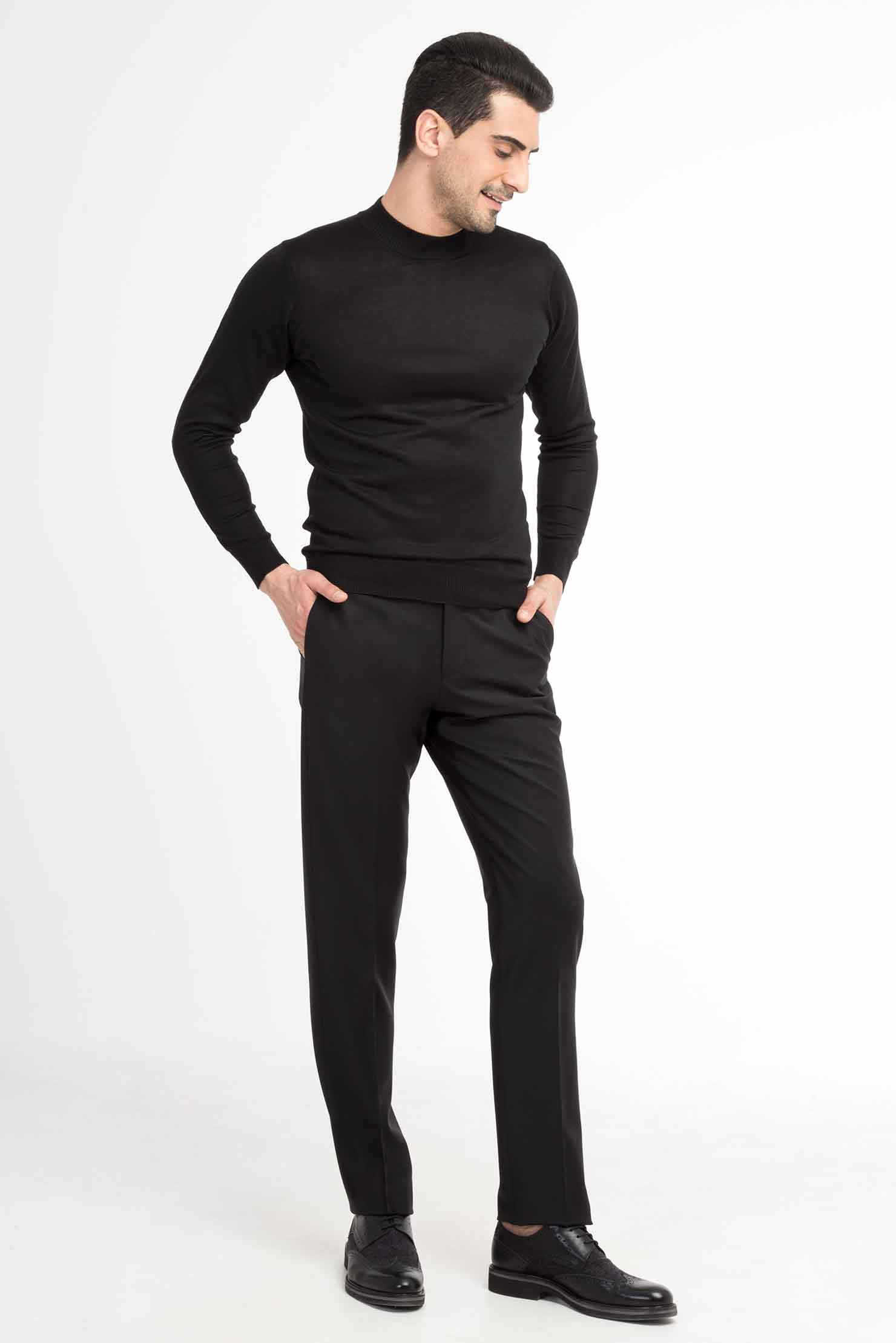 Siyah 4 Drop Relaxed Fit Rahat Kesim Klasik Yünlü Pantolon-Abdullah Ki??l?