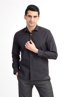 Antrasit Uzun Kol Desenli Slim Fit Dar Kesim Pamuk Gömlek-Abdullah Ki??l?