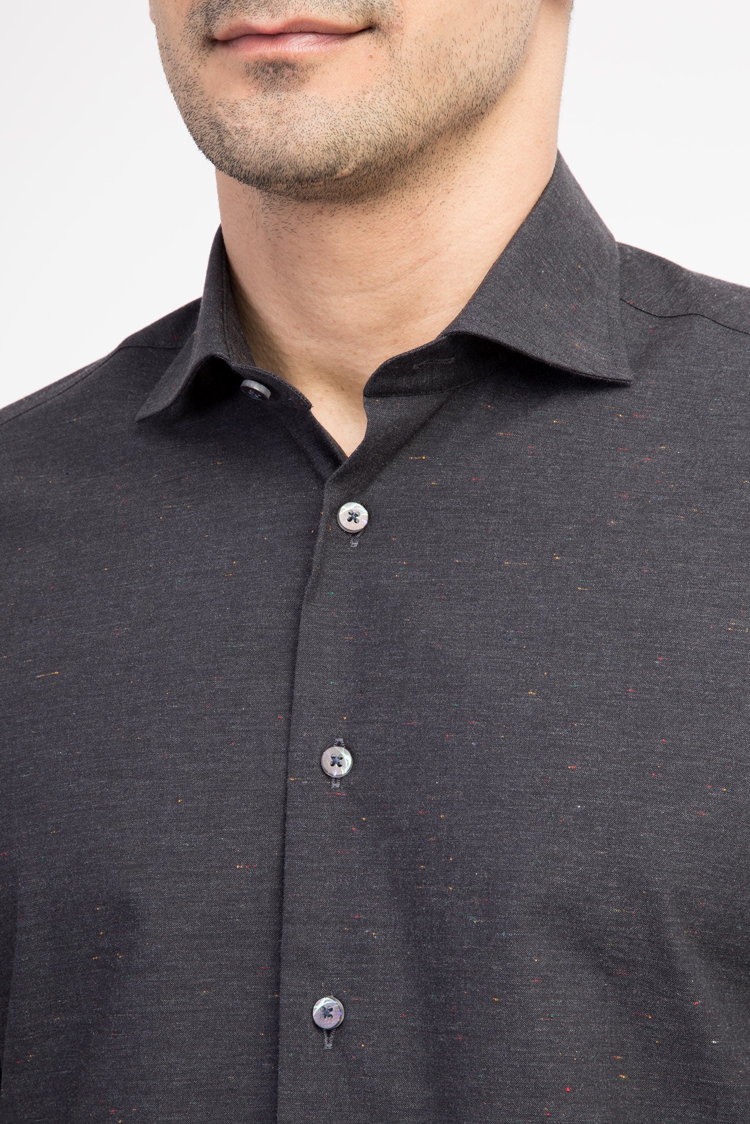 Antrasit Uzun Kol Desenli Slim Fit Dar Kesim Pamuk Gömlek