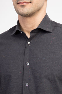 Antrasit Uzun Kol Desenli Slim Fit Dar Kesim Pamuk Gömlek