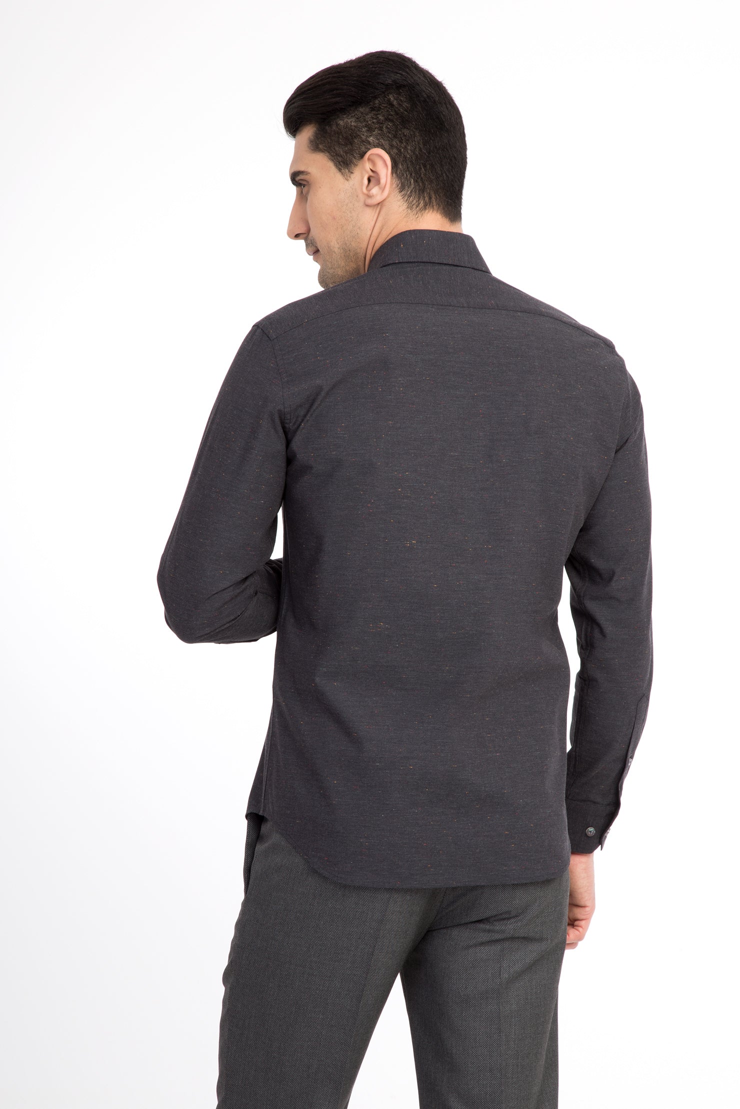 Antrasit Uzun Kol Desenli Slim Fit Dar Kesim Pamuk Gömlek