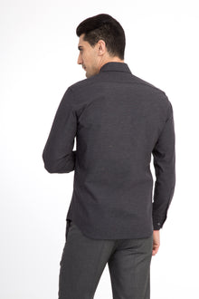 Antrasit Uzun Kol Desenli Slim Fit Dar Kesim Pamuk Gömlek