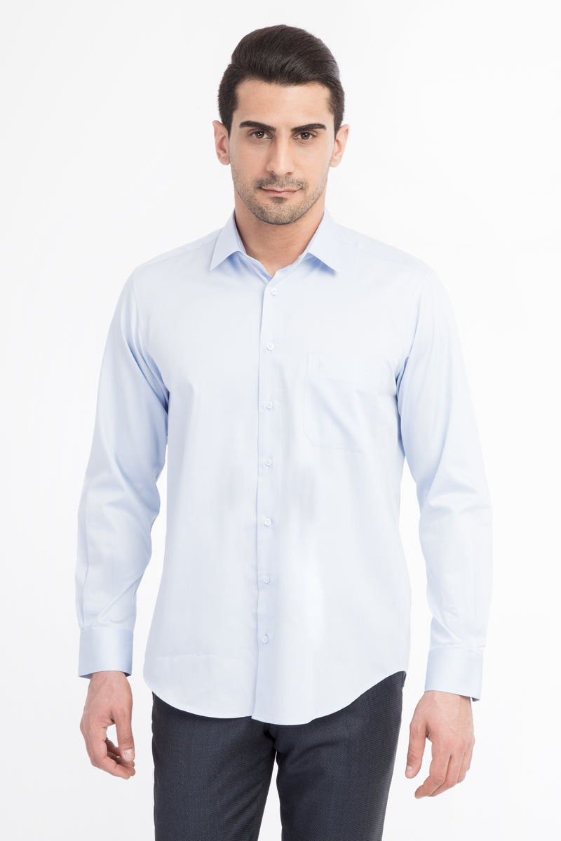 Açık Mavi Ak Pamuk Saten Klasık Göm