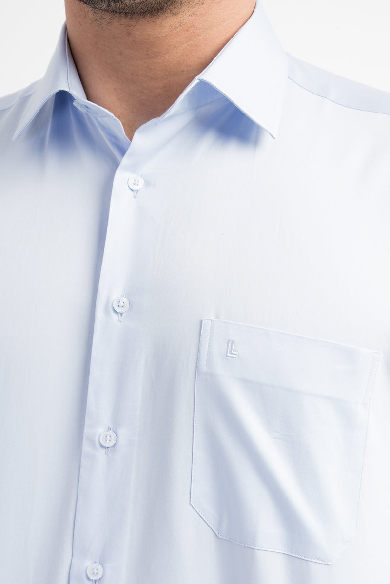 Açık Mavi Ak Pamuk Saten Klasık Göm