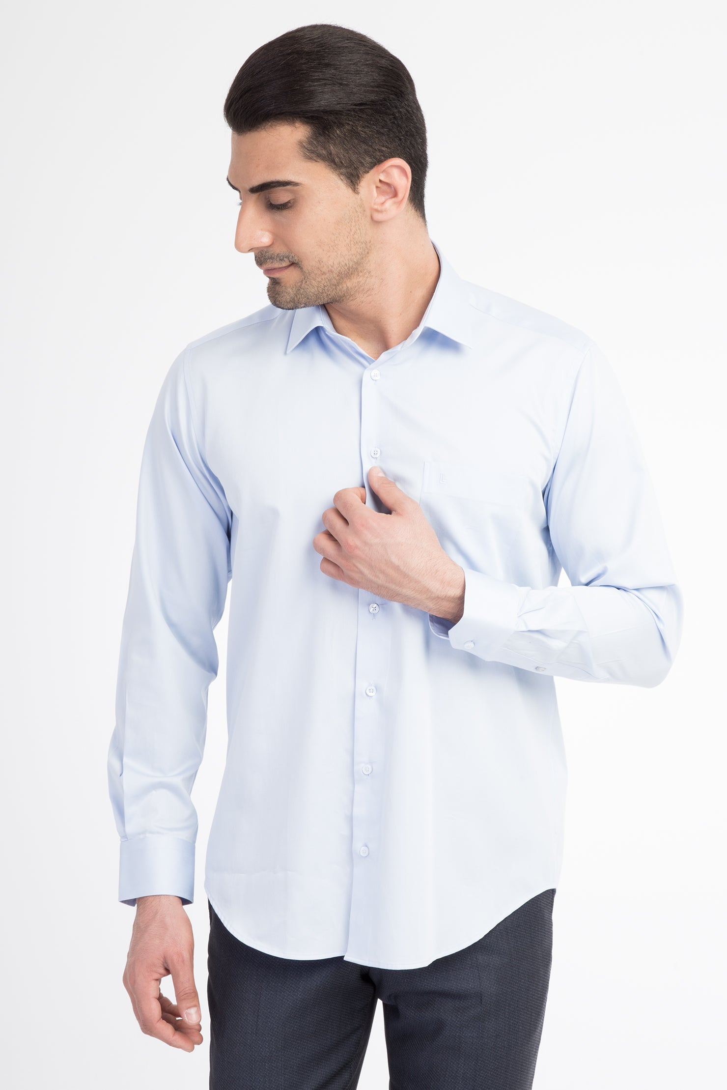 Açık Mavi Ak Pamuk Saten Klasık Göm