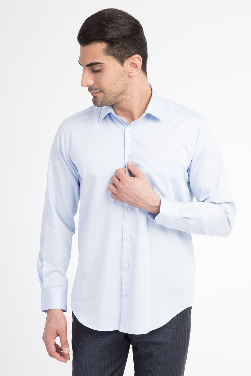 Açık Mavi Ak Pamuk Saten Klasık Göm