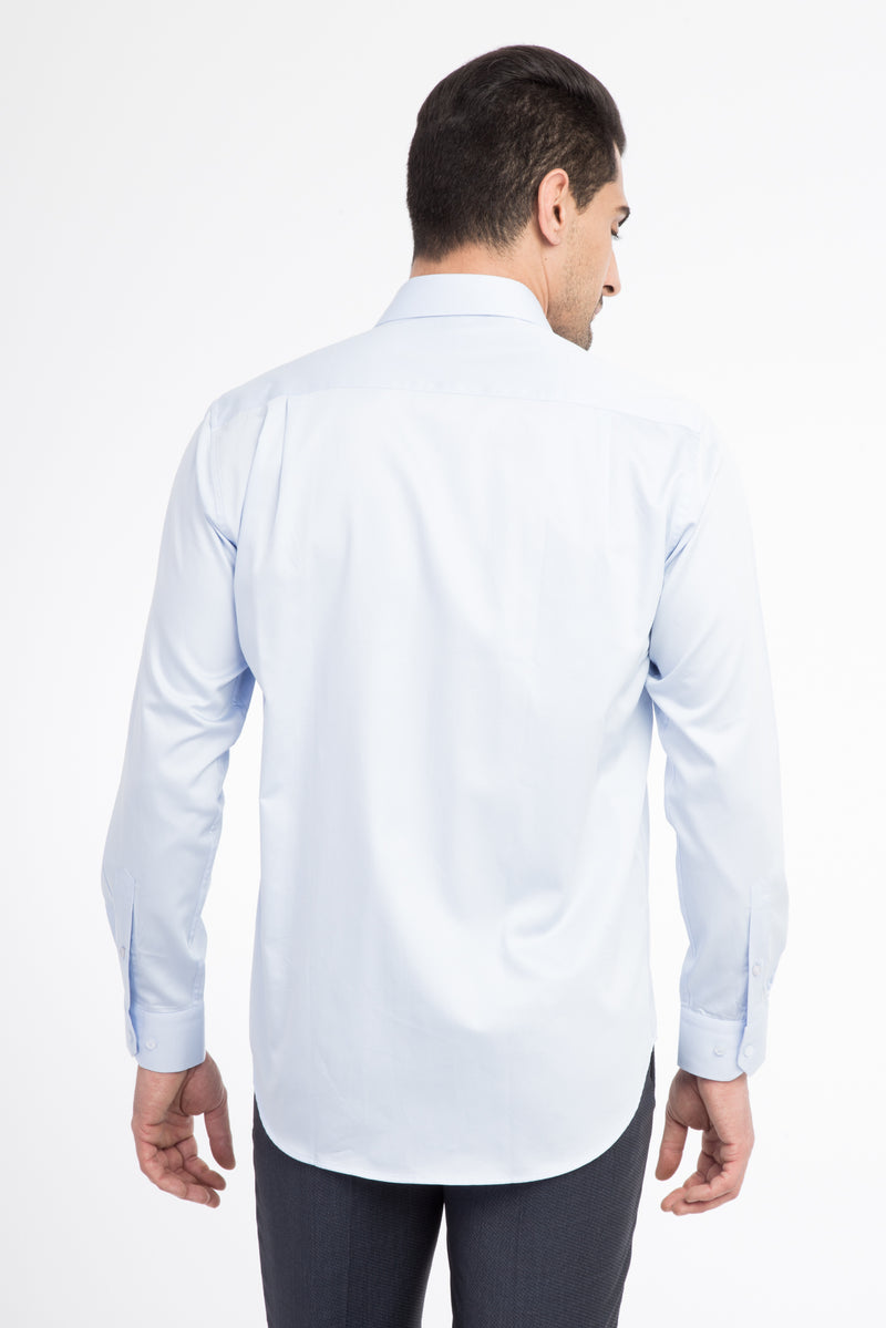 Açık Mavi Ak Pamuk Saten Klasık Göm