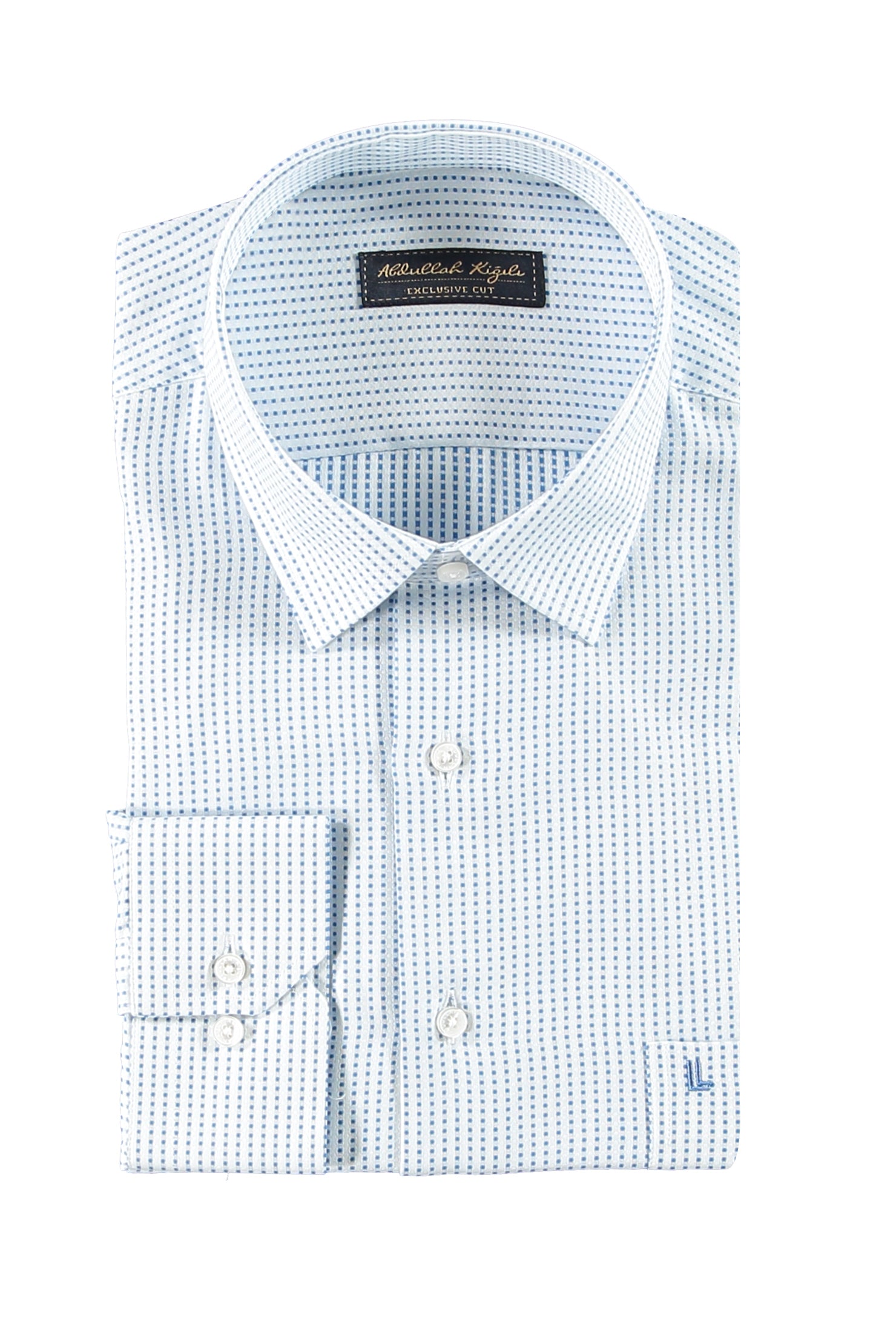 Mavi Uzun Kol Desenli Pamuk Gömlek