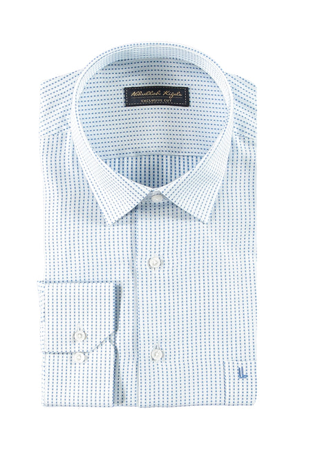 Mavi Uzun Kol Desenli Pamuk Gömlek