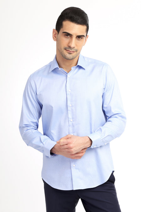 Açık Mavi İtalyan Uzun Kol Desenli Pamuk Gömlek