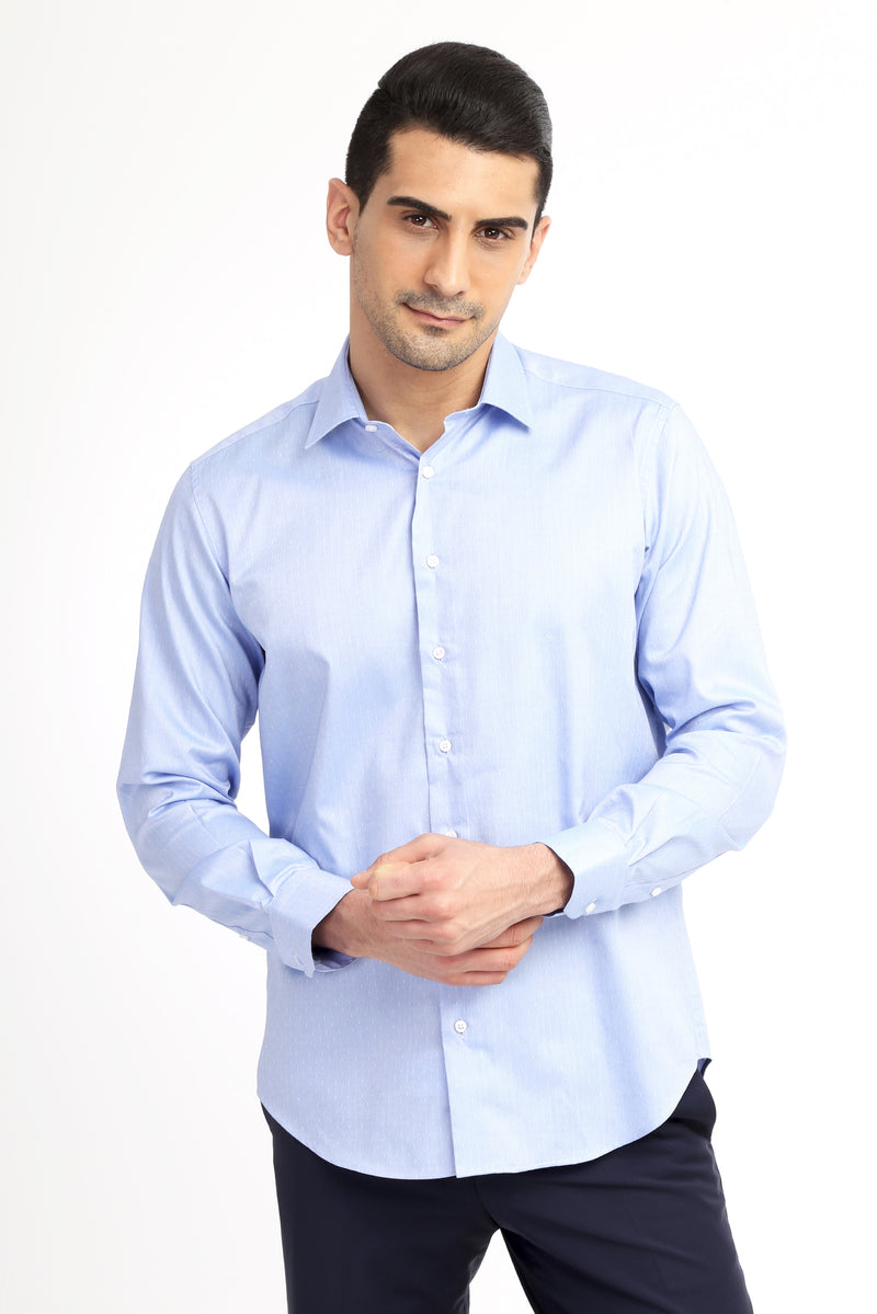 Açık Mavi İtalyan Uzun Kol Desenli Pamuk Gömlek