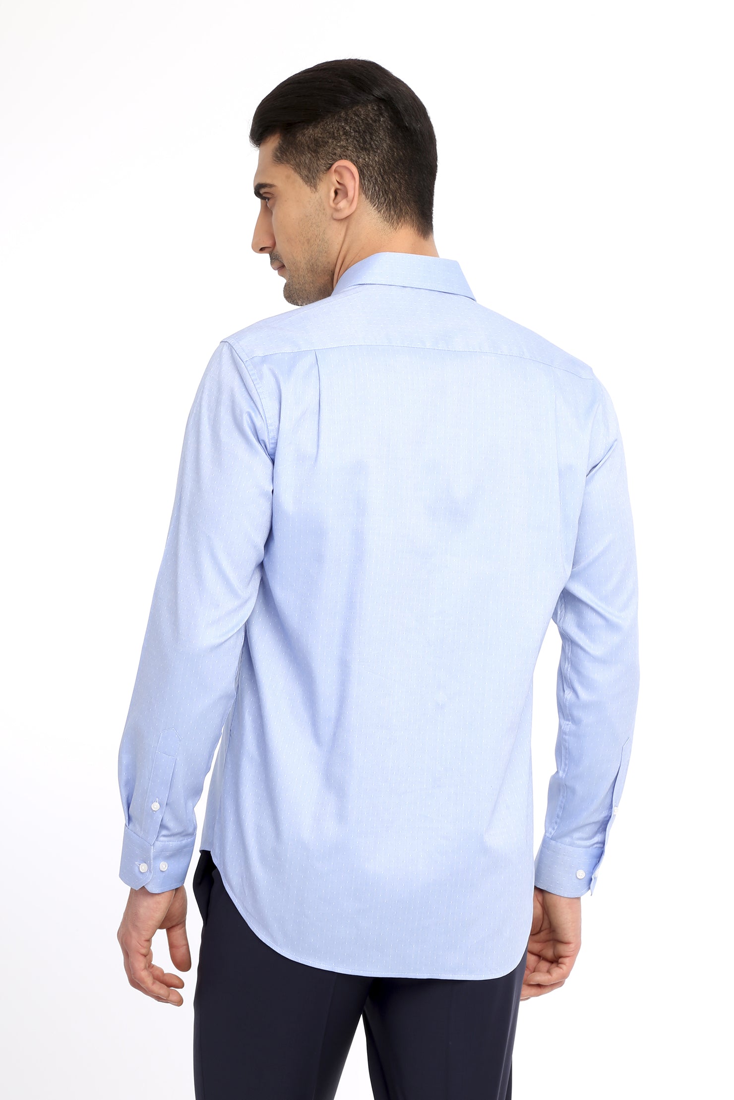 Açık Mavi İtalyan Uzun Kol Desenli Pamuk Gömlek