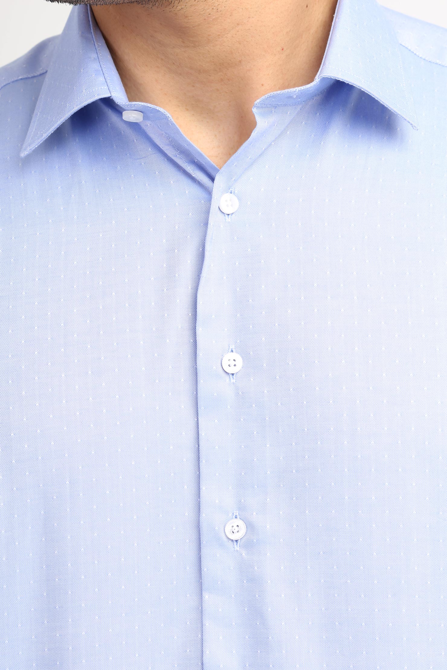 Açık Mavi İtalyan Uzun Kol Desenli Pamuk Gömlek
