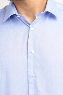 Açık Mavi İtalyan Uzun Kol Desenli Pamuk Gömlek