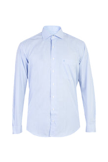 Açık Mavi Uzun Kol Çizgili Pamuk Gömlek