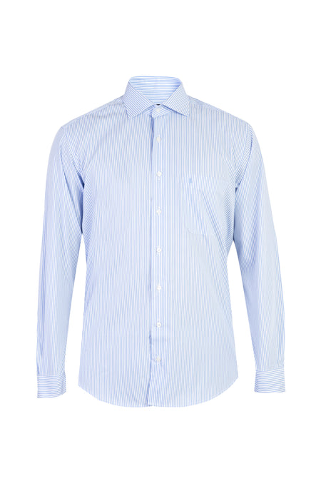 Açık Mavi Uzun Kol Çizgili Pamuk Gömlek