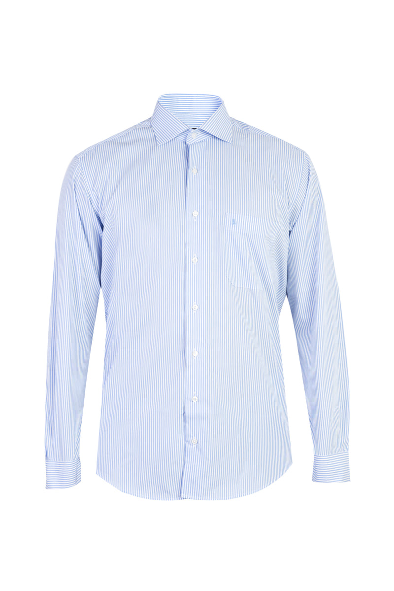 Açık Mavi Uzun Kol Çizgili Pamuk Gömlek