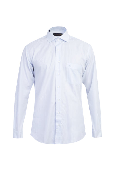 Açık Mavi Uzun Kol Çizgili Pamuk Gömlek