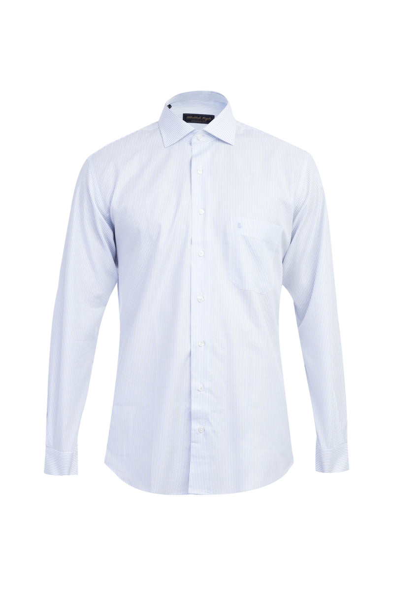 Açık Mavi Uzun Kol Çizgili Pamuk Gömlek