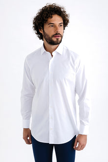 Beyaz Uzun Kol Manşetli Pamuk Gömlek