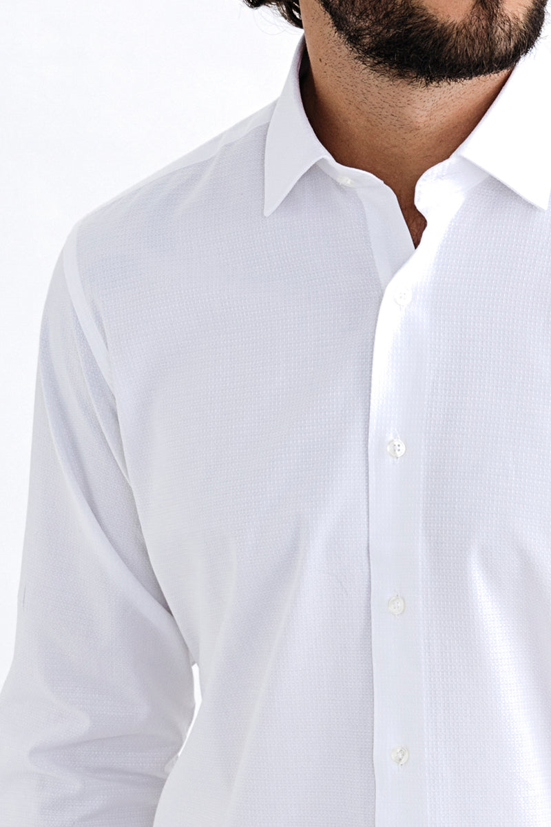 Beyaz Uzun Kol Manşetli Pamuk Gömlek
