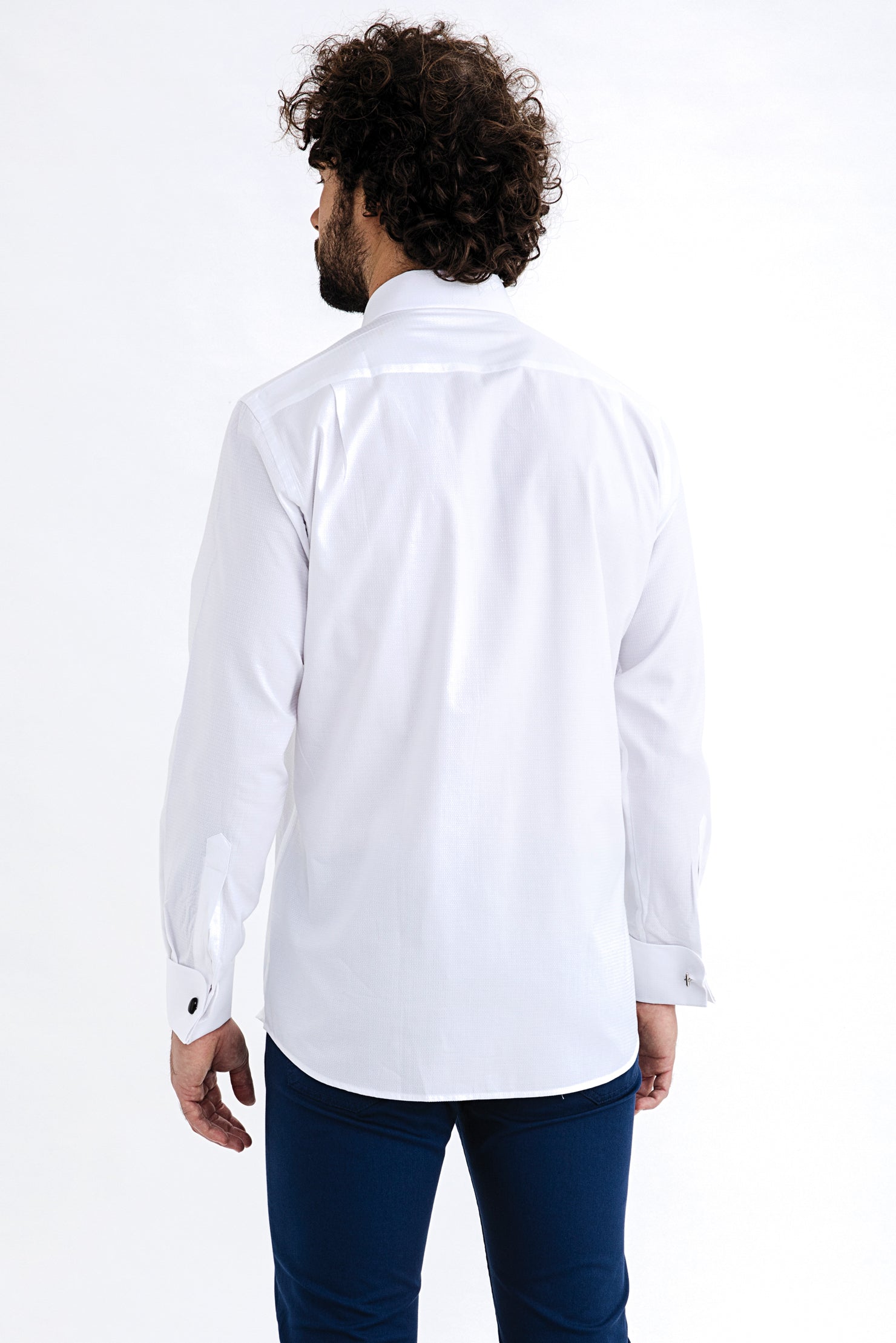 Beyaz Uzun Kol Manşetli Pamuk Gömlek