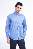 Mavi ?talyan Uzun Kol Desenli Klasik Pamuk Gömlek-Abdullah Ki??l?