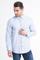 Açık Mavi Uzun Kol Desenli Pamuk Gömlek