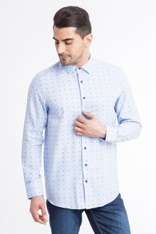 Açık Mavi Uzun Kol Desenli Pamuk Gömlek