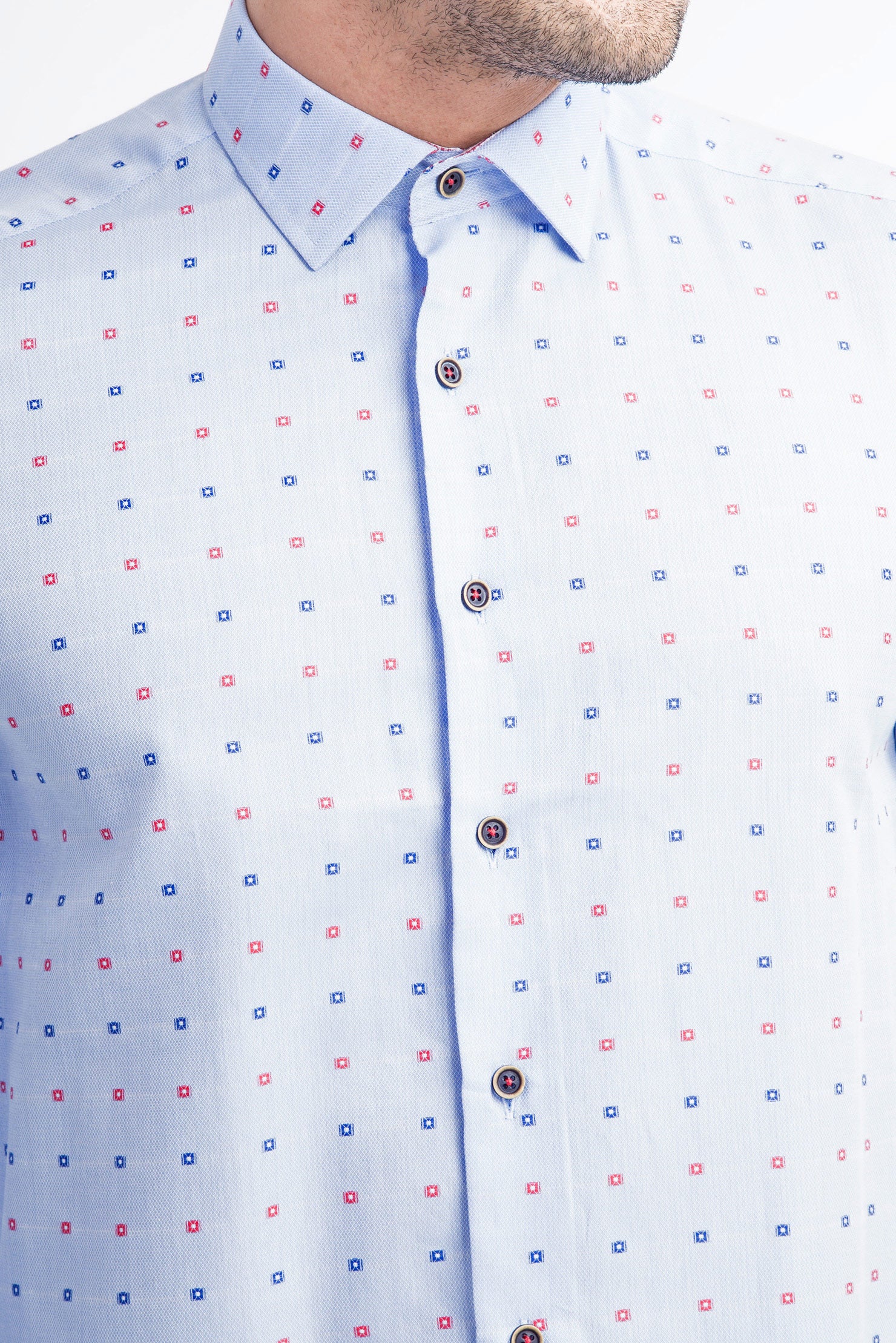 Açık Mavi Uzun Kol Desenli Pamuk Gömlek