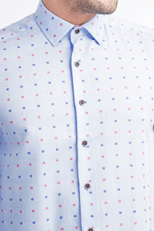 Açık Mavi Uzun Kol Desenli Pamuk Gömlek