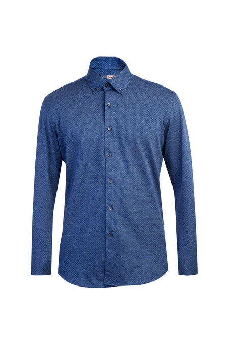 Lacivert Uzun Kol Desenli Slim Fit Dar Kesim Pamuk Gömlek-Abdullah Ki??l?