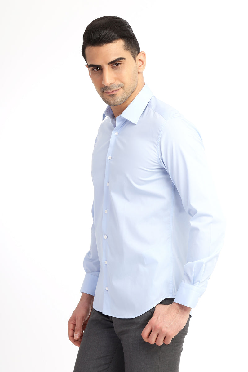 Açık Mavi Uzun Kol Slim Fit Dar Kesim Kolay Ütülenir Pamuk Gömlek