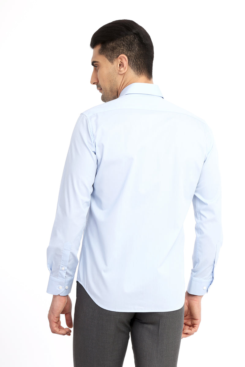 Açık Mavi Uzun Kol Slim Fit Dar Kesim Kolay Ütülenir Pamuk Gömlek