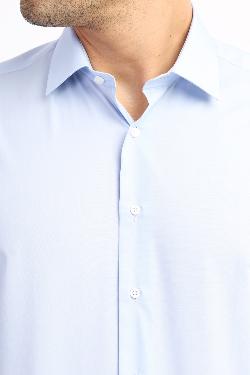 Açık Mavi Uzun Kol Slim Fit Dar Kesim Kolay Ütülenir Pamuk Gömlek