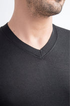 Siyah V Yaka Slim Fit Dar Kesim Yünlü Triko Kazak