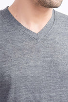 Orta Füme V Yaka Slim Fit Dar Kesim Yünlü Triko Kazak