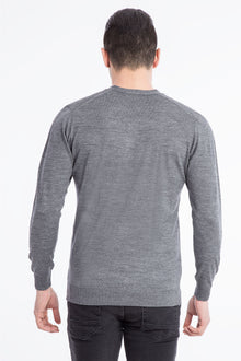 Orta Füme V Yaka Slim Fit Dar Kesim Yünlü Triko Kazak