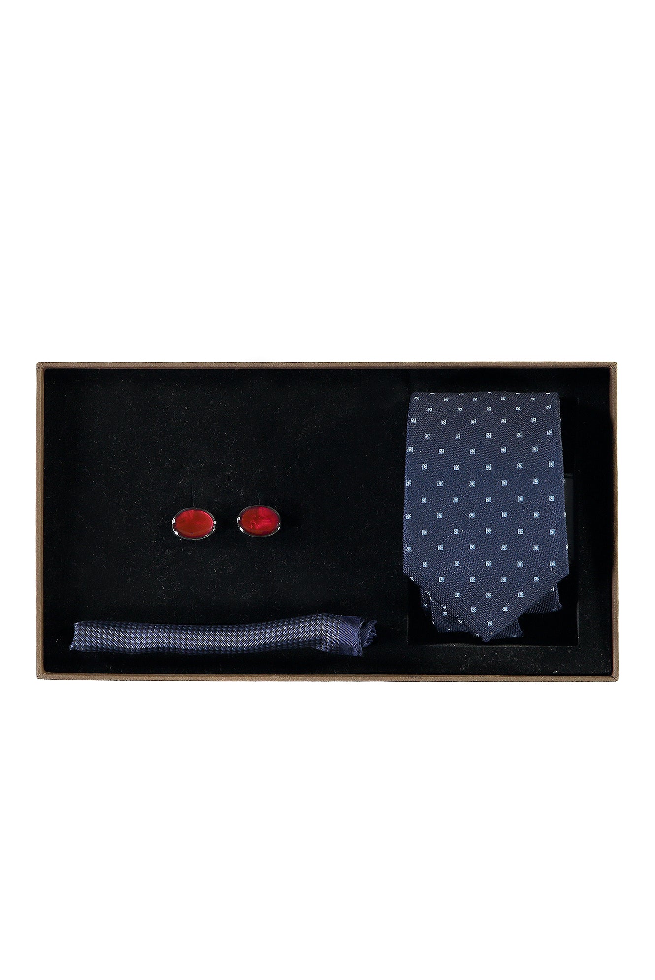 Renksiz 3'lü Kravat Mendil Kol Düğmesi Seti