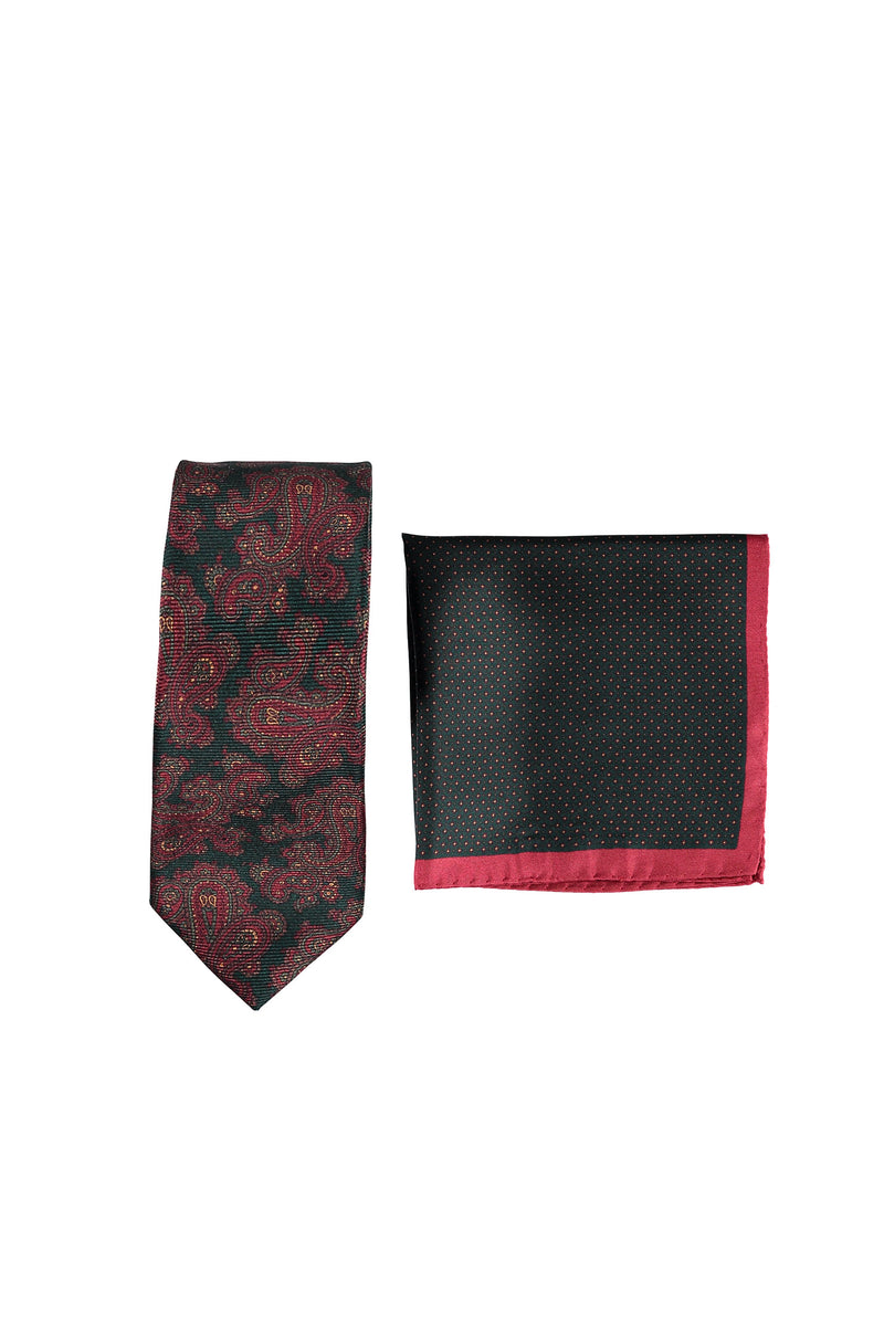 Koyu Yesil İtalyan Kravat Mendil Set