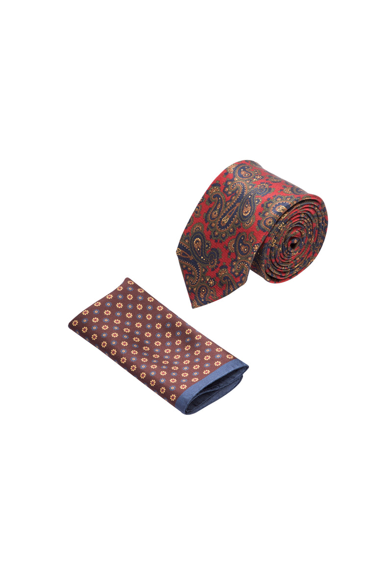 Kırmızı 2'li İtalyan Kravat Mendil Set