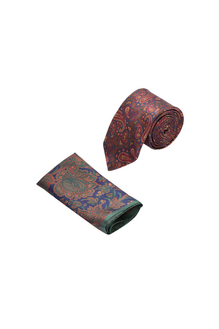 Kiremit 2'li İtalyan Kravat Mendil Set