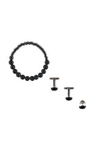 Siyah 3'lü Bileklik & Kol Düğmesi & Yaka İğnesi Seti