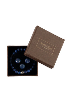 Mavi 3'lü Bileklik & Kol Düğmesi & Yaka İğnesi Seti