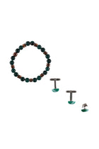 Koyu Yesil 3'lü Bileklik & Kol Düğmesi & Yaka İğnesi Seti