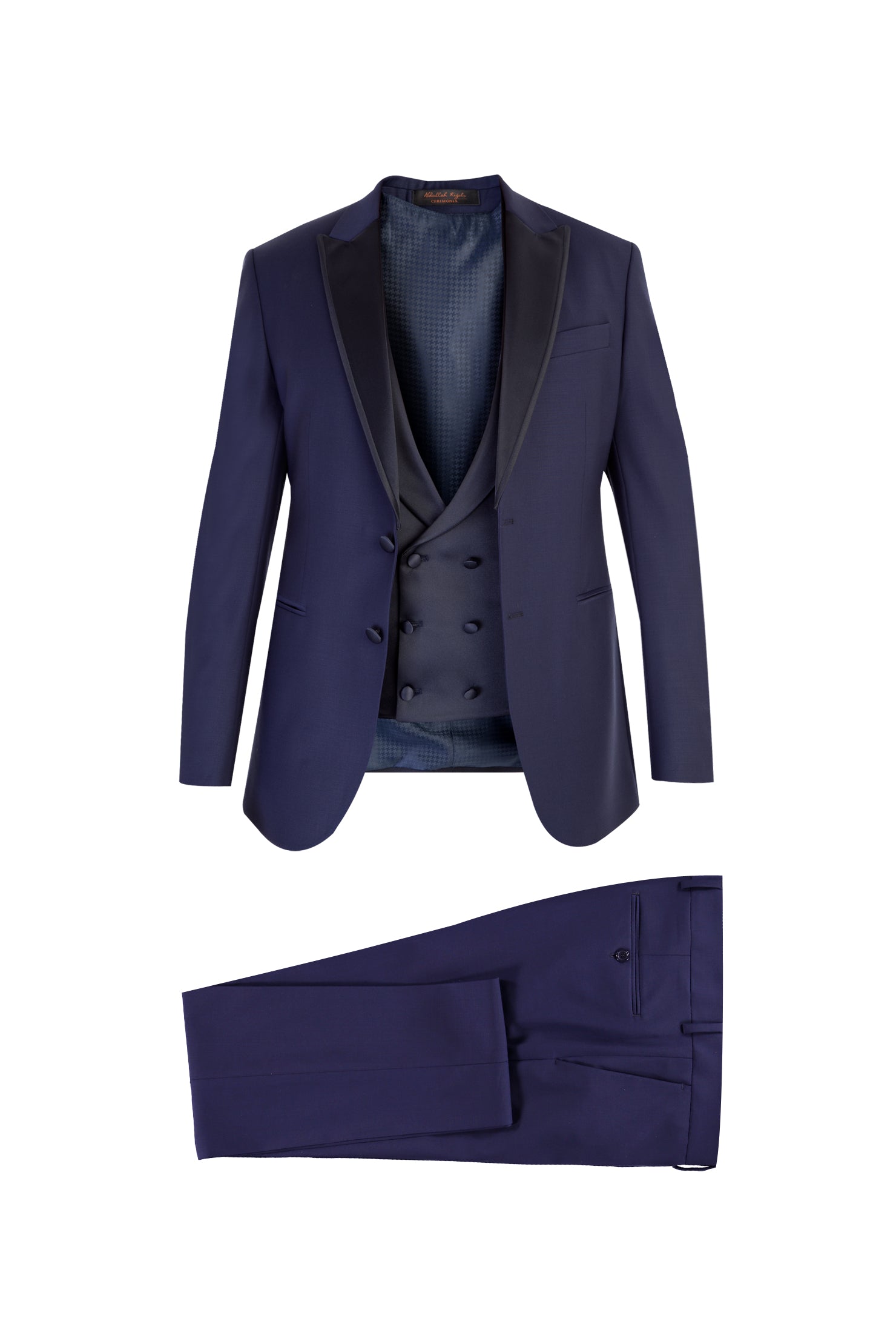 Lacivert Slim Fit Dar Kesim Sivri Yaka Yünlü Smokin & Damatlık
