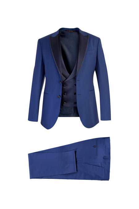 Mavi Slim Fit Dar Kesim Sivri Yaka Yünlü Smokin & Damatlık