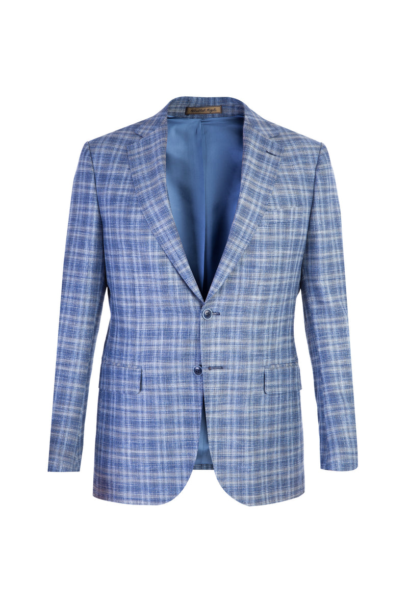 Açık Mavi Yünlü İtalyan Regular Fit Desenli  Ceket