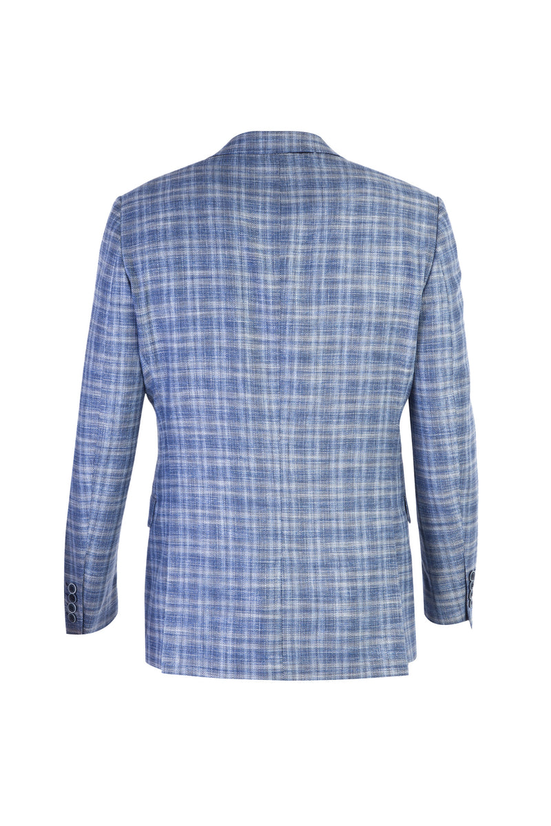 Açık Mavi Yünlü İtalyan Regular Fit Desenli  Ceket