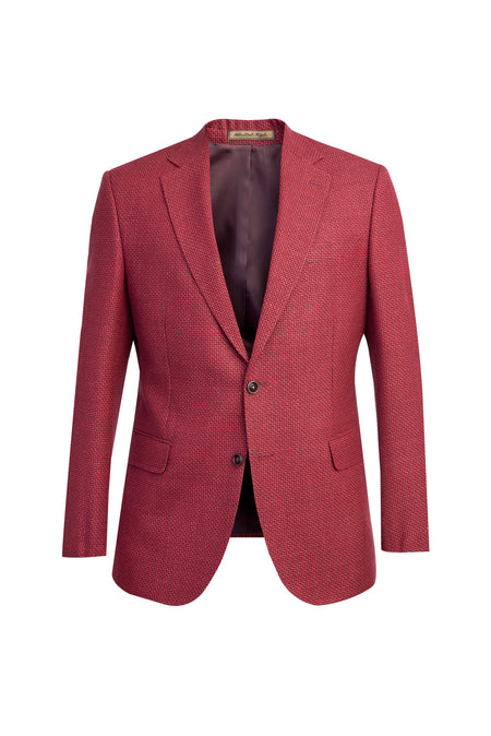 Kırmızı İtalyan Yünlü Desenli Klasik Ceket